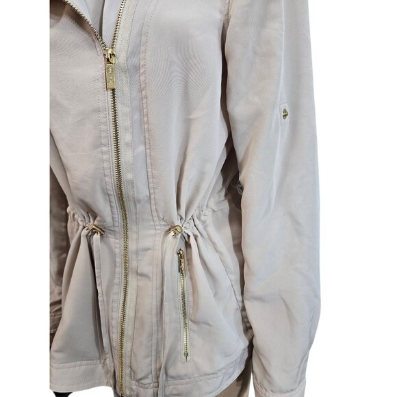 Calvin Klein women's S beige cinch waist roll tab full zip jacket lightweight - Picture 7 of 8
